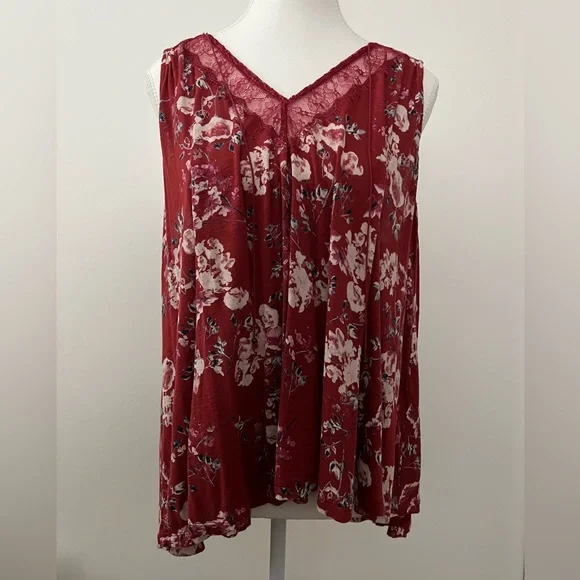 Lucky Brand Red Floral Lace Sleeveless top Size M - Picture 7 of 9